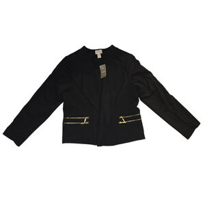NWT VTG Chico's Women's Pointe Jacket Size 2 Black Gold Zipper Pockets MSRP $129